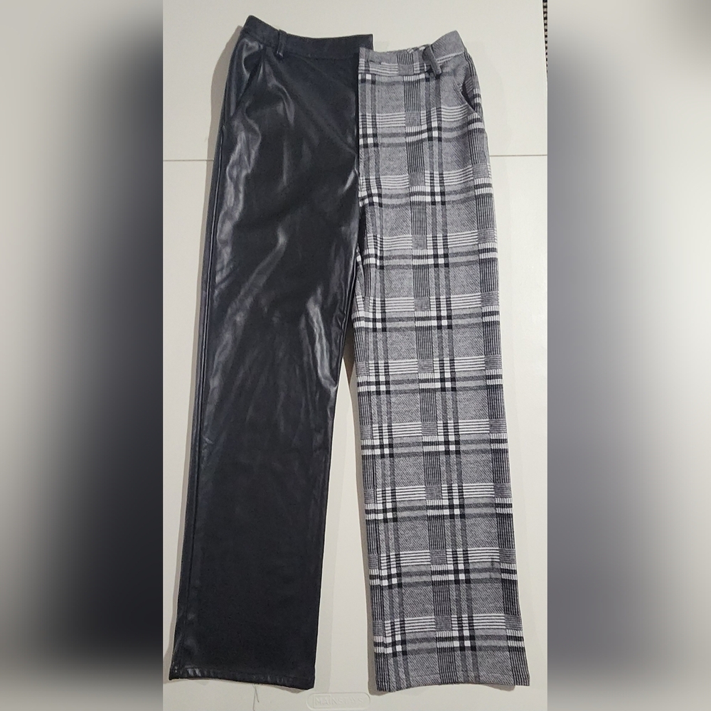 Rehab Lab Black and Gray Plaid With Faux Leather Pants Size Medium